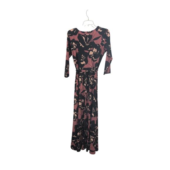 Du Jour Black, Tan & Red Faux Wrap Maxi Dress | Size Small - Picture 4 of 4